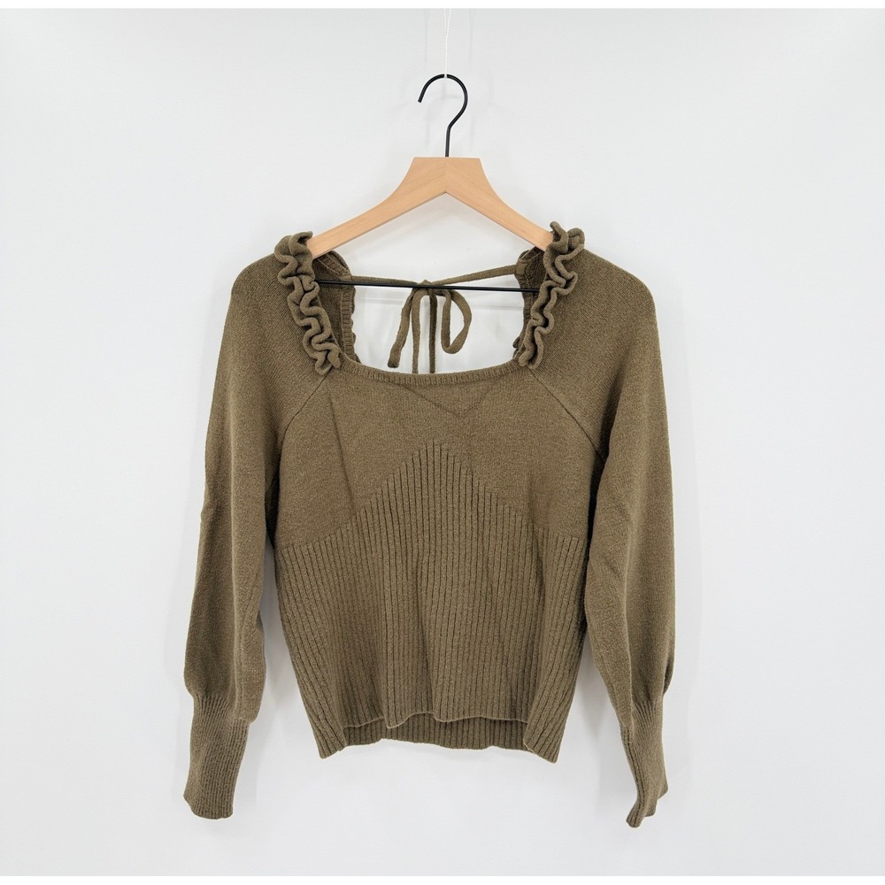Cliche Womens XL Sweater Ruffle Neck Tie Back Cottagecore Coquette Fairy Earthy